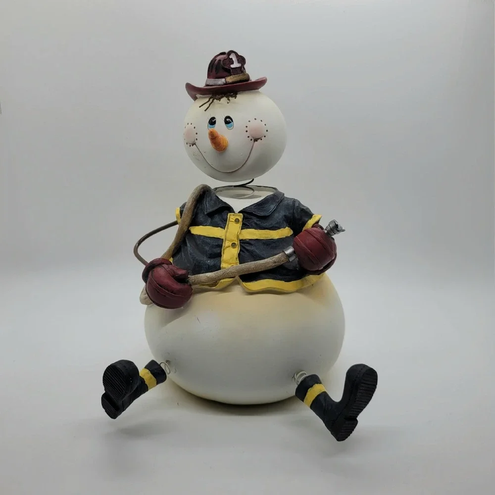 Snowman Firefighter Bobble Head Figurine Christmas Decor Fireman 9‎ Inch
